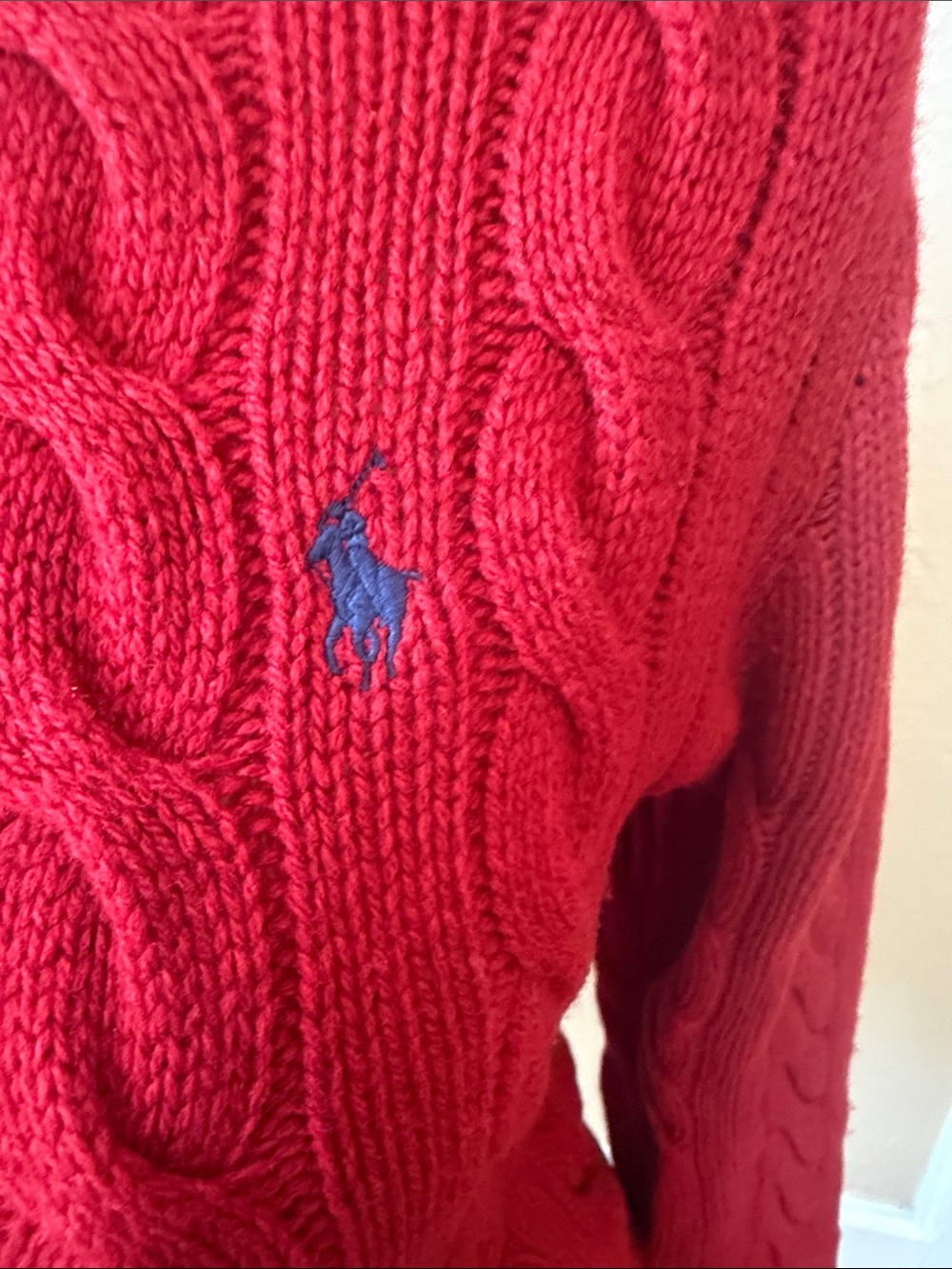 Ralph Lauren Red M Cable Knit Cardigan original price $268 - Picture 5 of 13